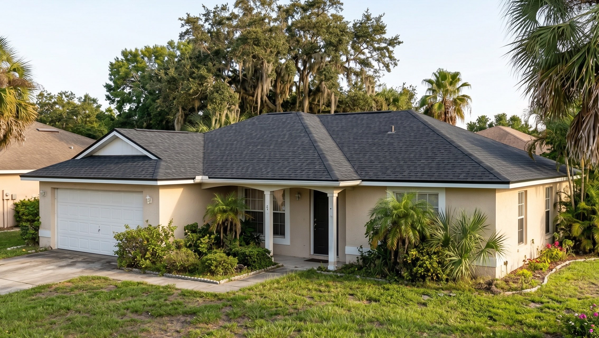 New architectural shingle roof after replacement