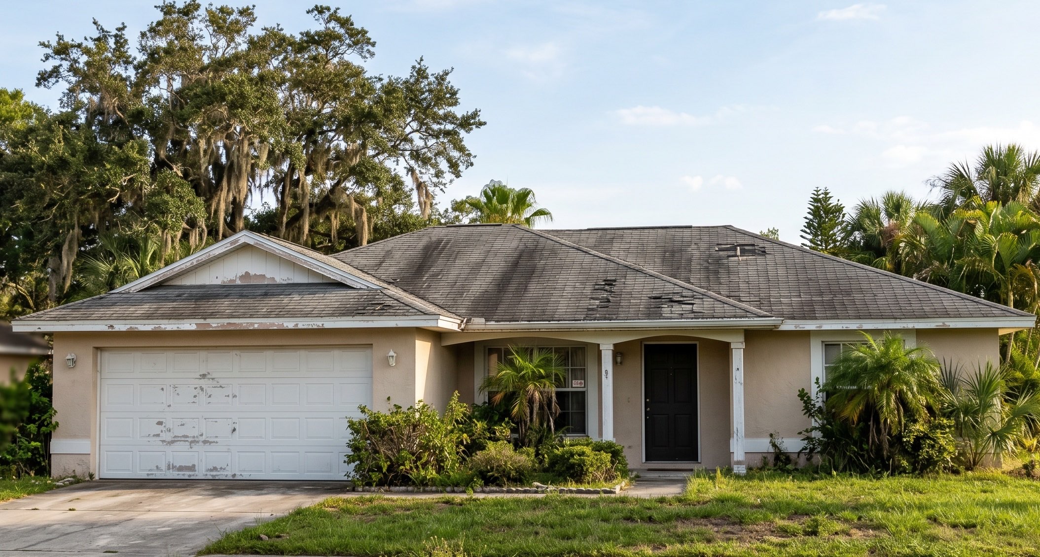 Worn asphalt shingle roof before replacement